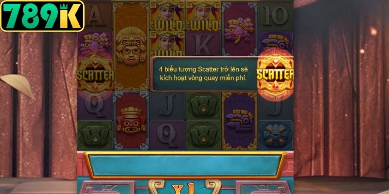Biểu tượng Scatter mở khóa vòng quay miễn phí trong Kho Báu Aztec